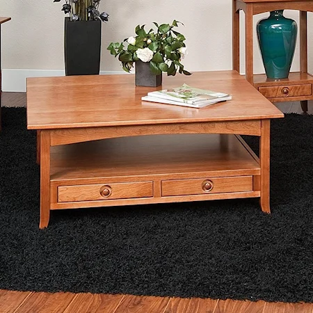 Square Coffee Table with 2 Drawers